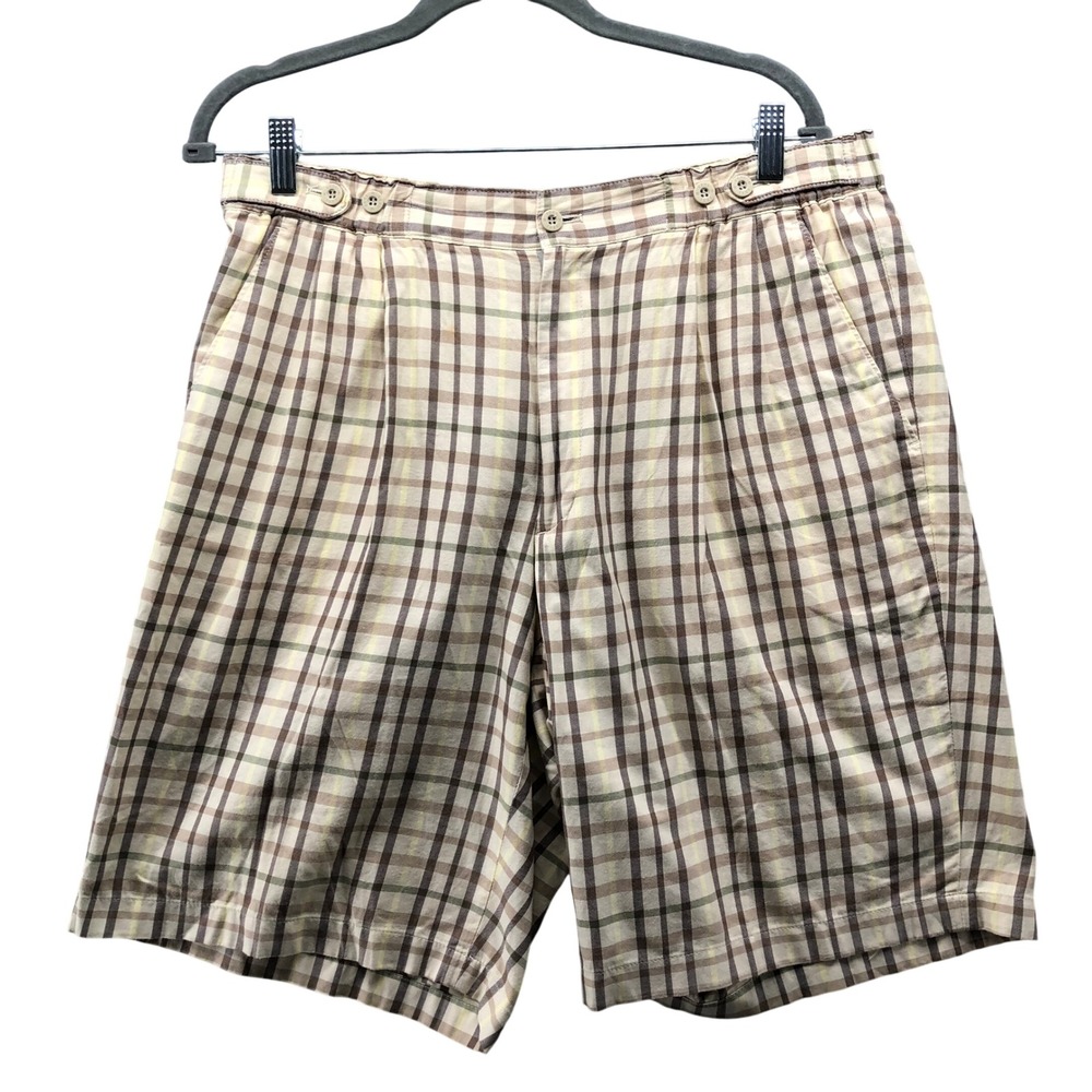 Vintage Daks London Beige Plaid Bermuda Shorts Grandpacore Tailored Jorts 34